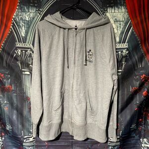 Disney Parks Hoodie Women's 1X Gray Mickey Mouse Embroidered Full-Zip Outdoor